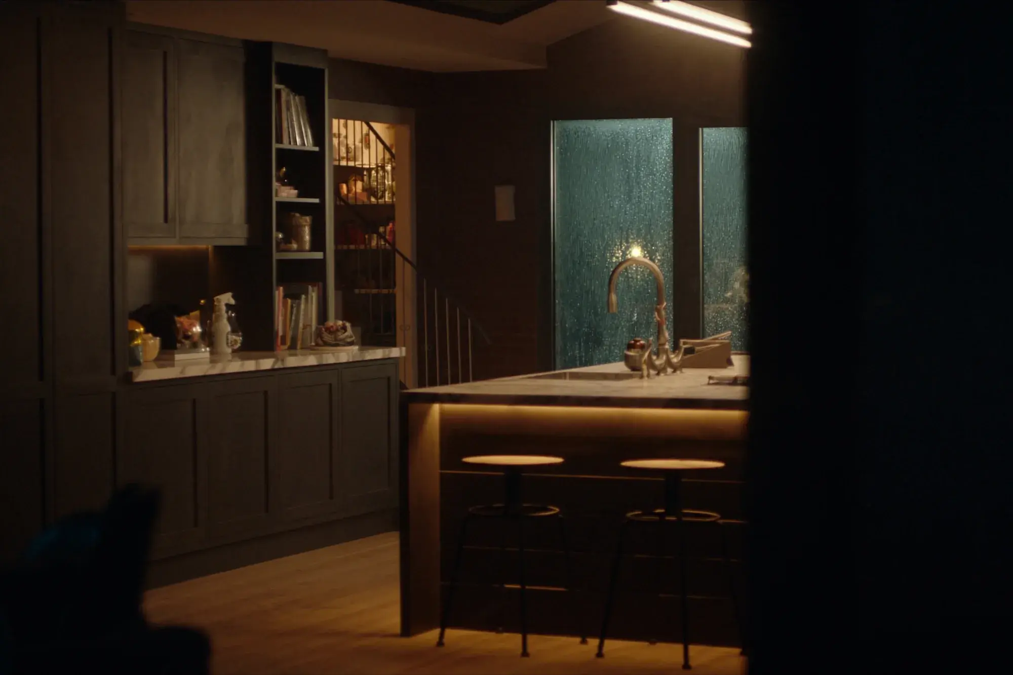 Kitchen with warm recessed and under-cabinet lighting